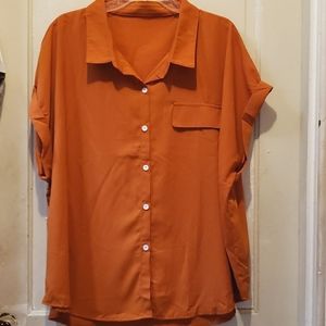 NWOT NEW Burnt orange Plus Button Front Collar Shirt Blouse Size 4XL (20)